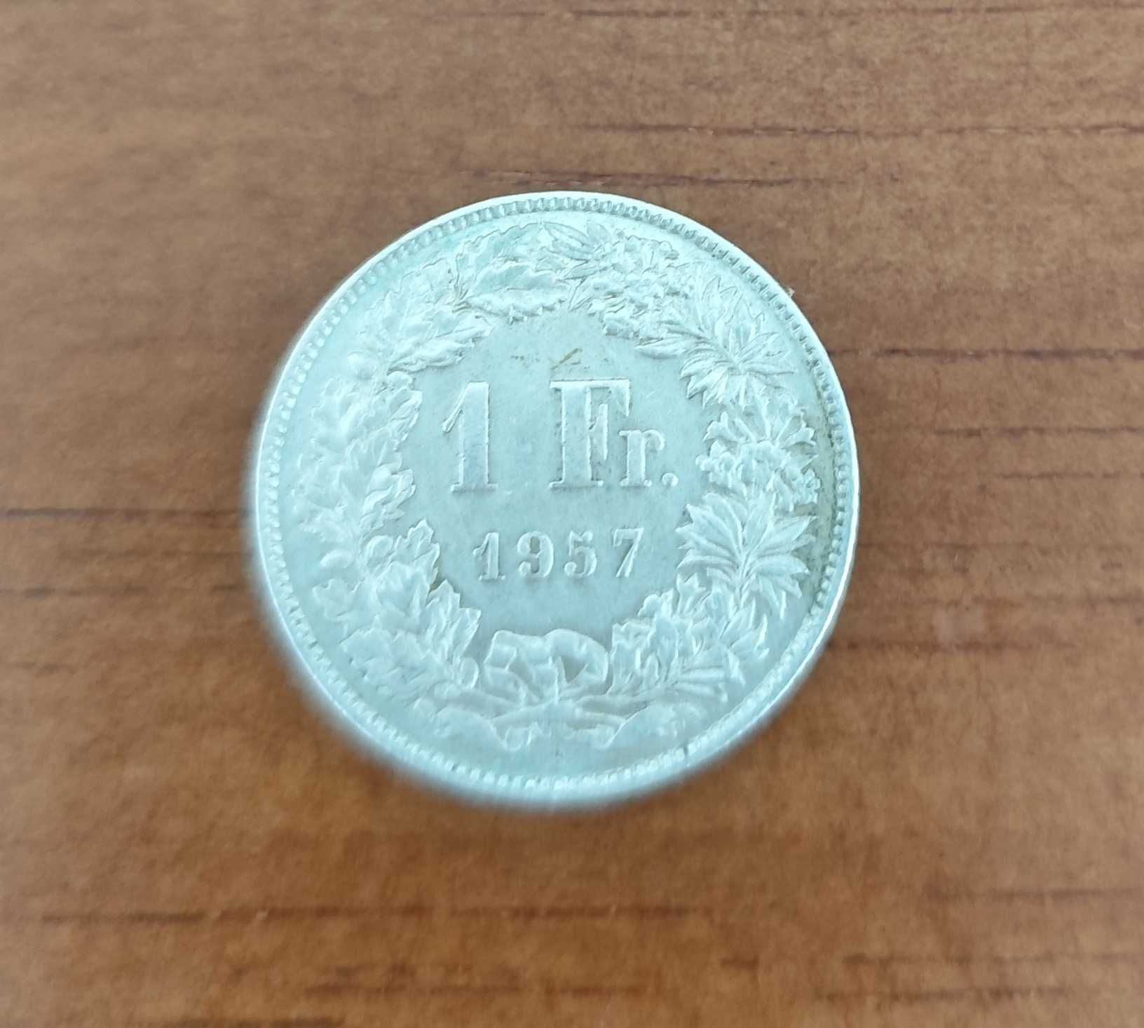 Moeda 1 franc Suiça 1957 prata