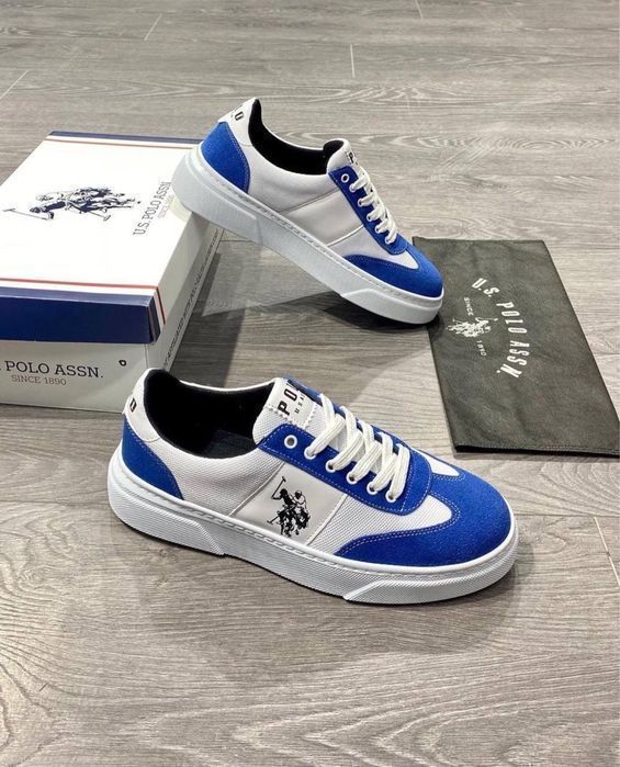 Кроссовки мужские Polo белые с синим кеды