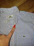 Lacoste koszula elegancka 128 niebieska kratka krótki rękaw  7 8