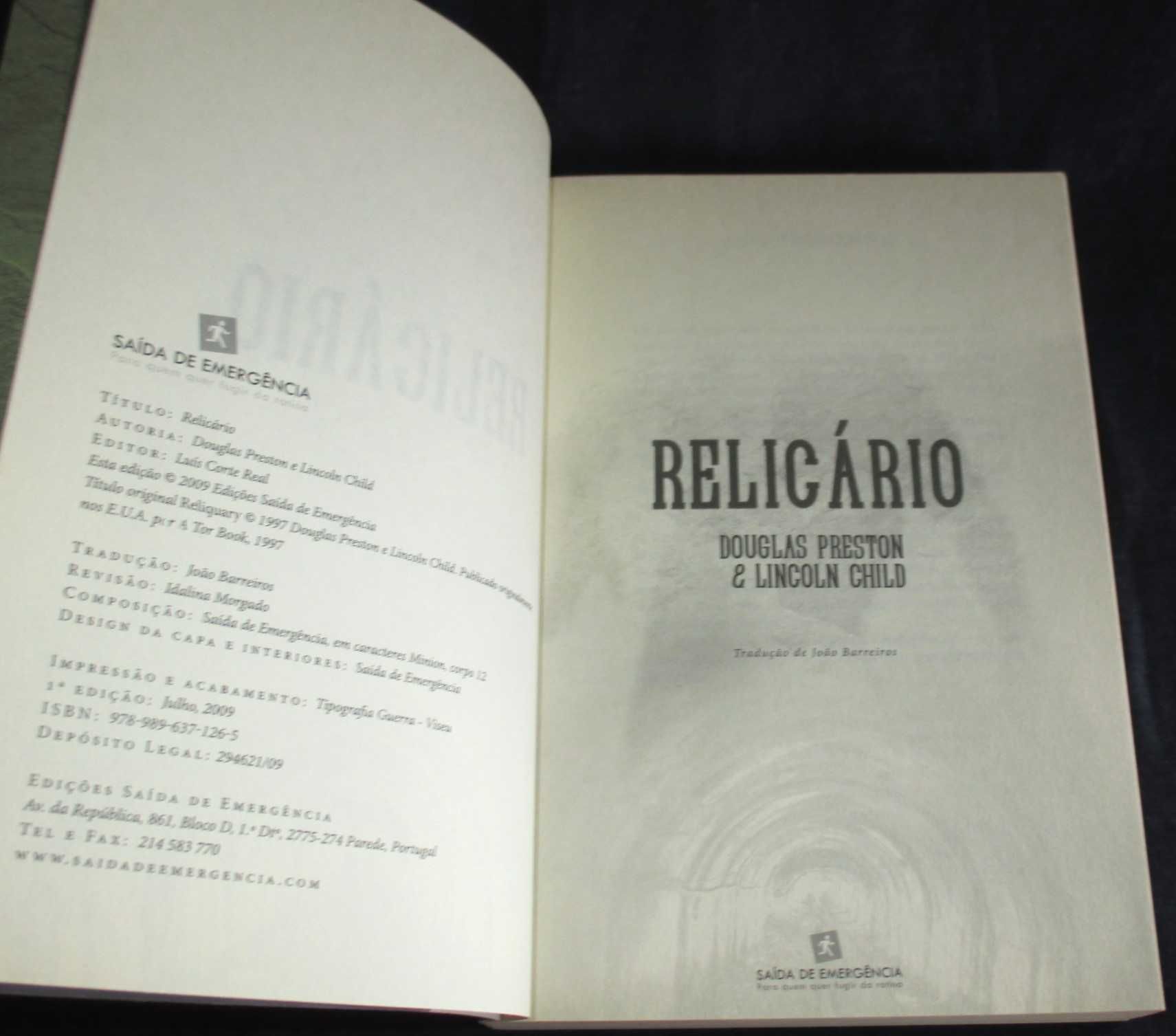Livro Relicário Douglas Preston & Lincoln Child