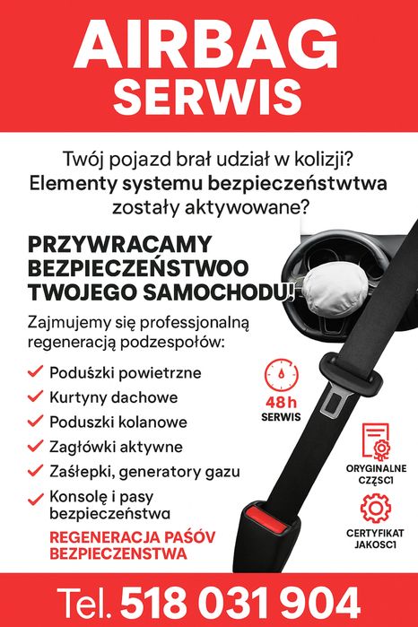 Regeneracja Airbag i Pasów Bezpieczeństwa – Gwarancja – 48h