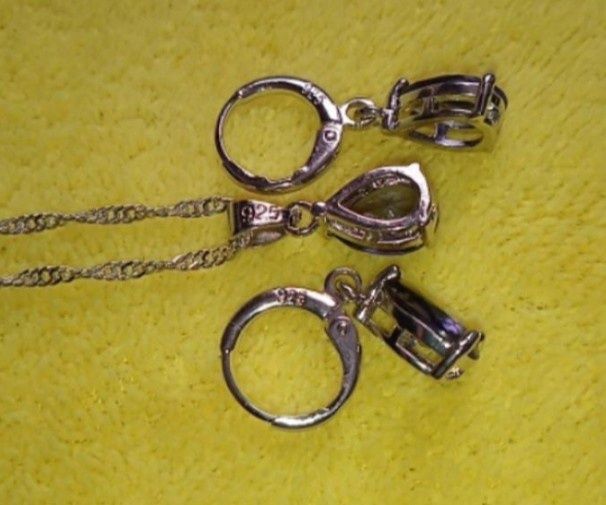 Серьги и цепочка с кулоном. Аметист, стерлинговое серебро S925 сережк