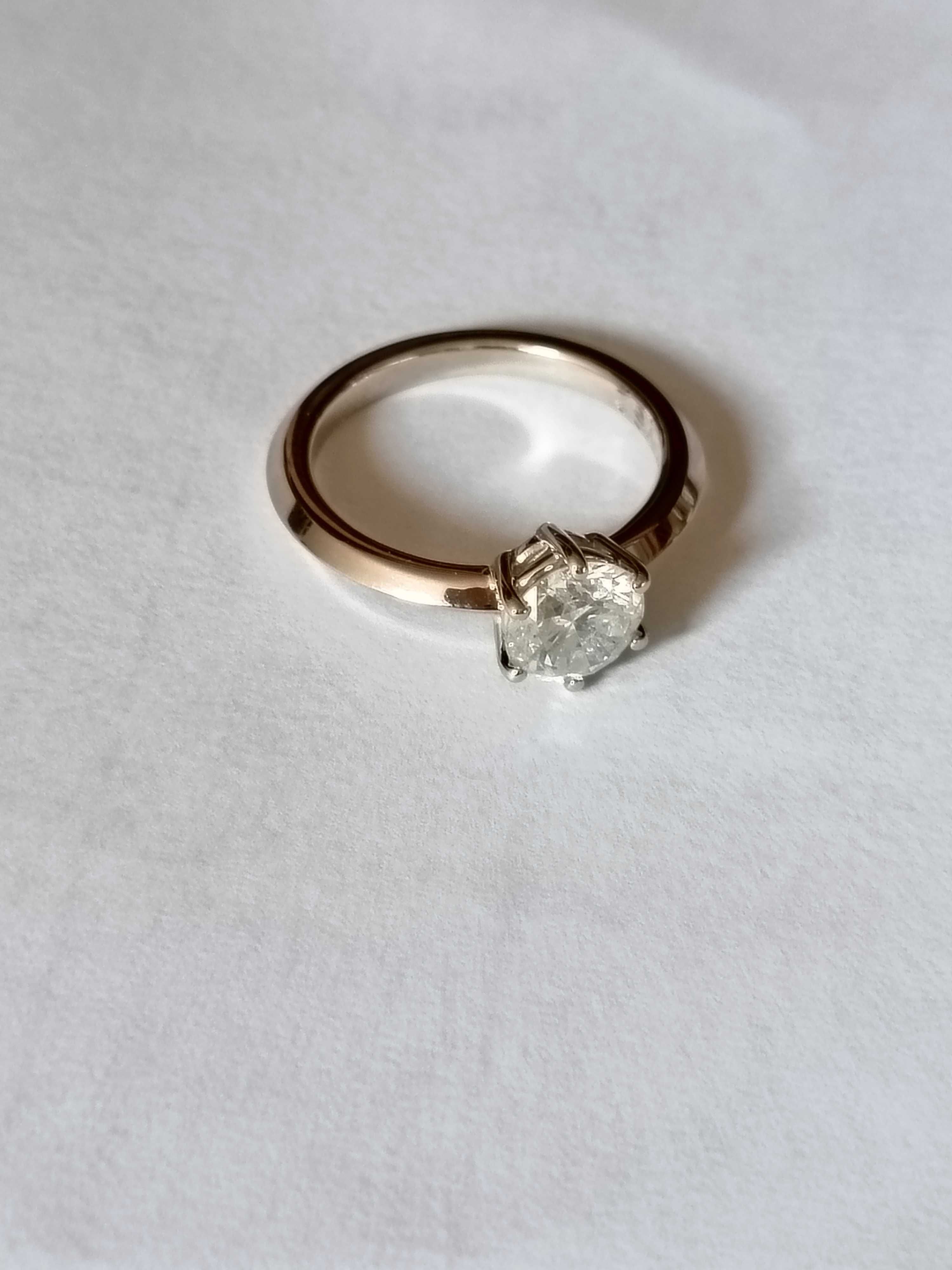 Złoty pierścionek 585 z brylantem 1,01ct cert wzór Tiffany