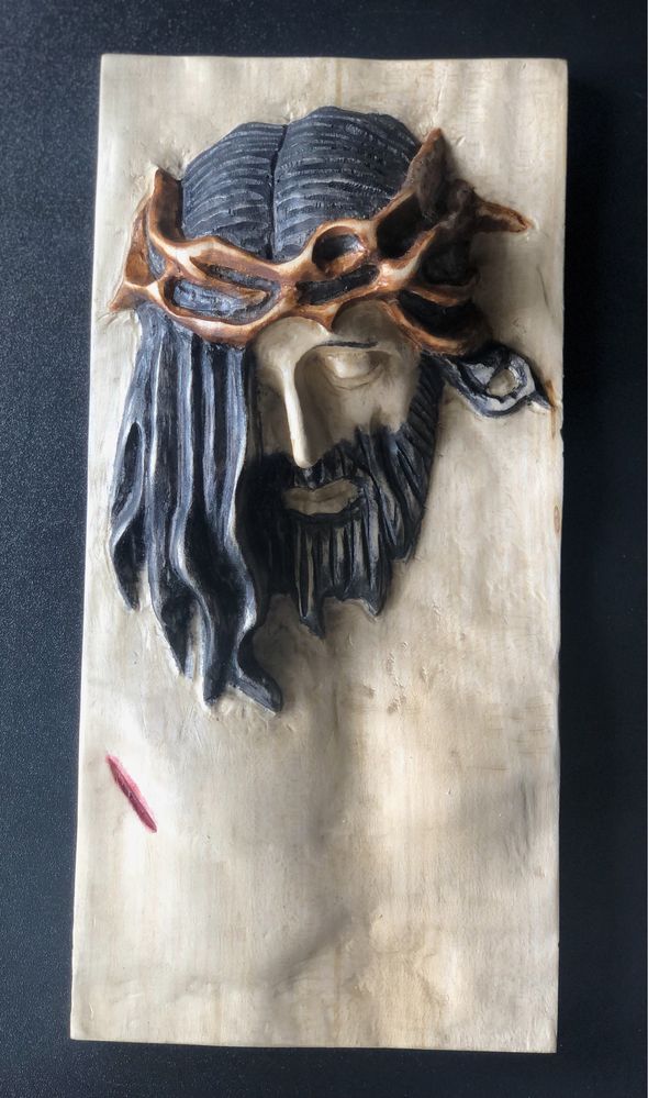 Płaskorzeźba „Jezus w koronie cierniowej” Drewno lipowe