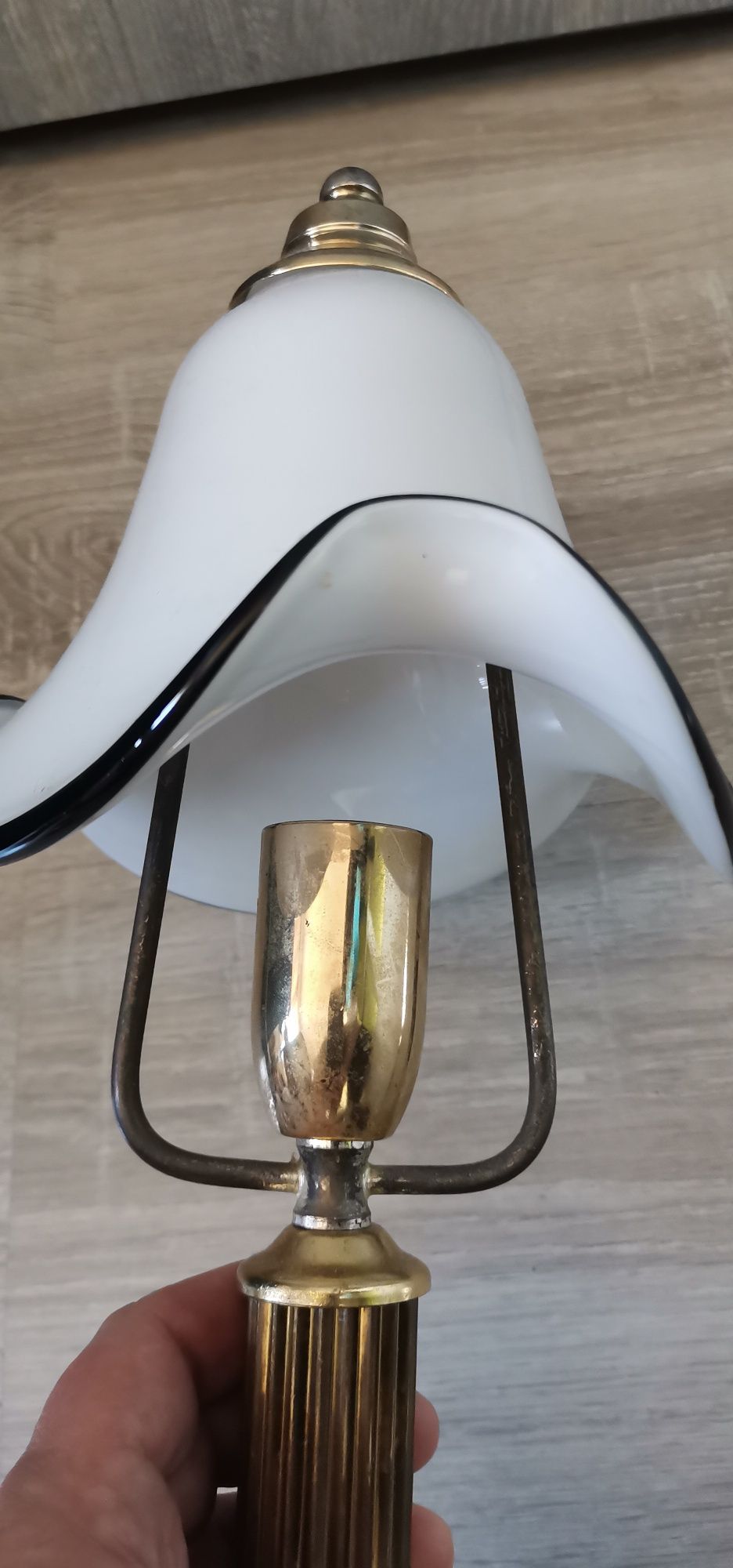 Lampka stołowa 45 cm klosz szkło mosiądz
