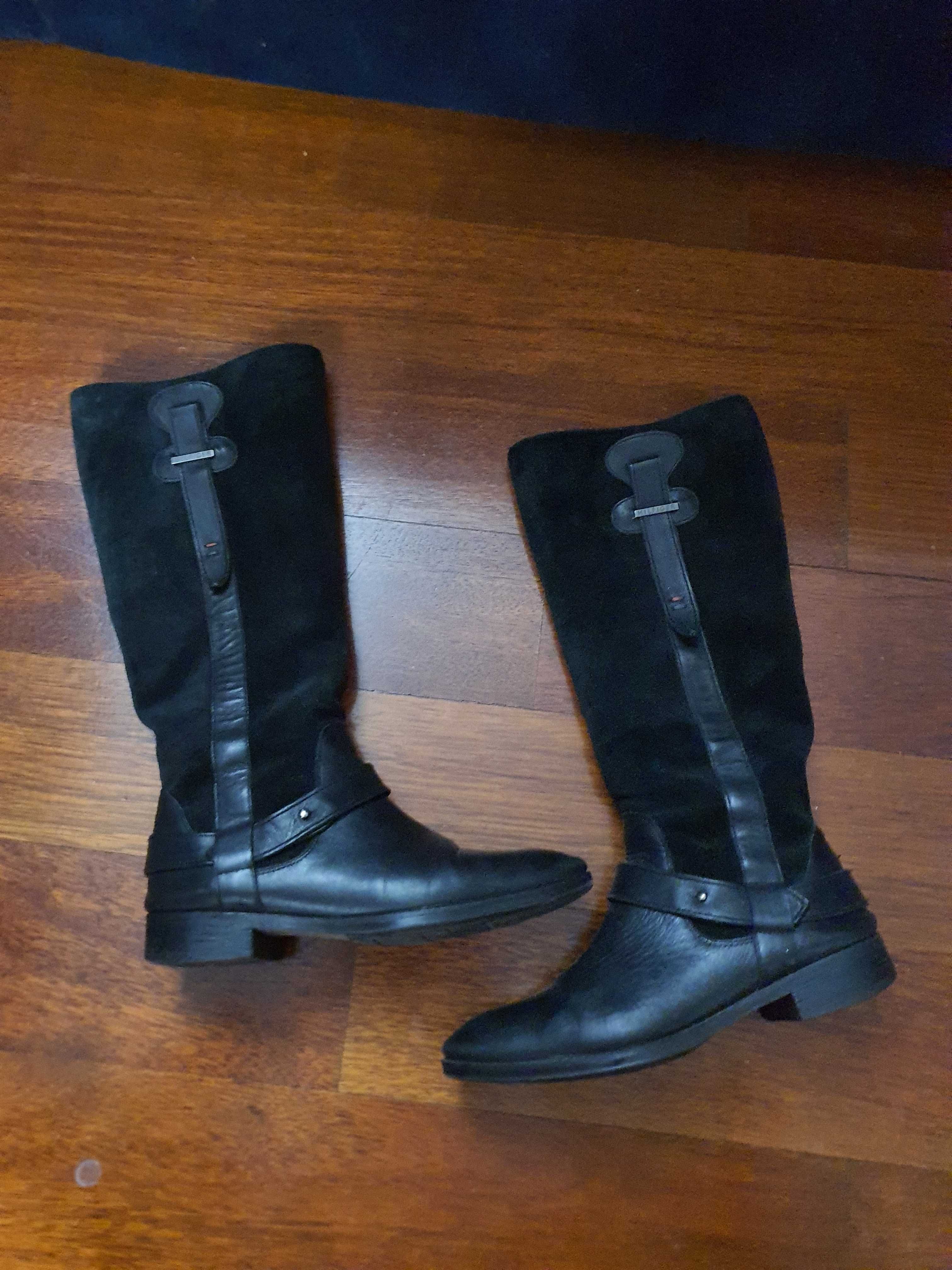 Kozaki oficerki tommy hilfiger r 37 skóra i zamsz czarne