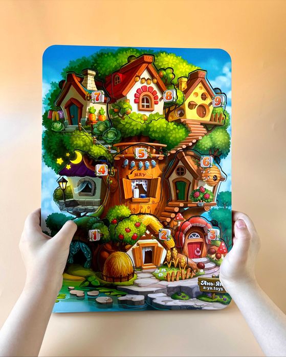 Трехслойный вкладыш "Где чей домик на дереве?"