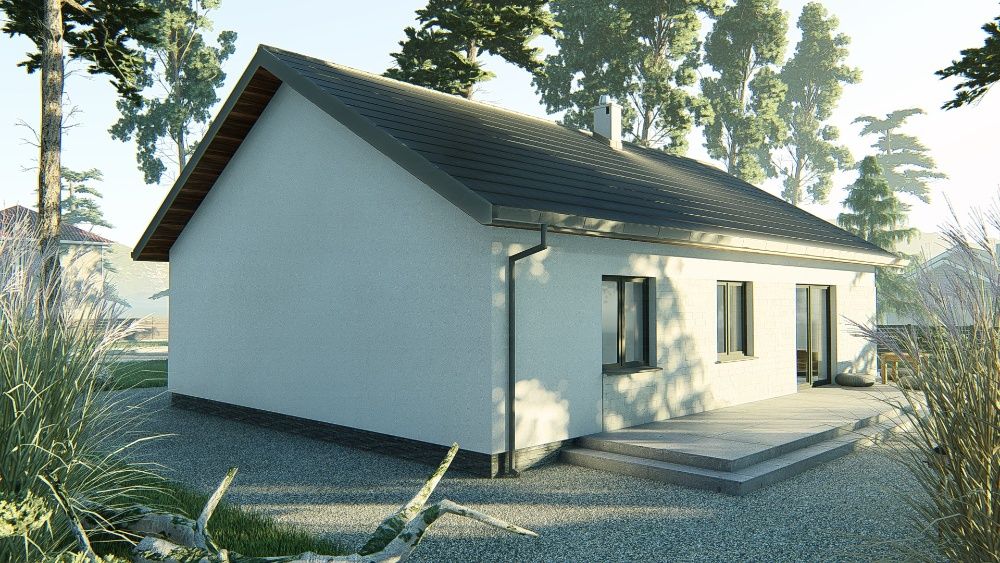 Projekt domu parterowego 108 m2 dach dwuspadowy, projekt typowy gotowy