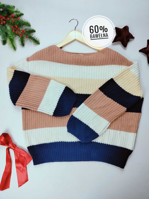 Bawełniany sweter kardigan ubierany w paski w rozmiarze L 40