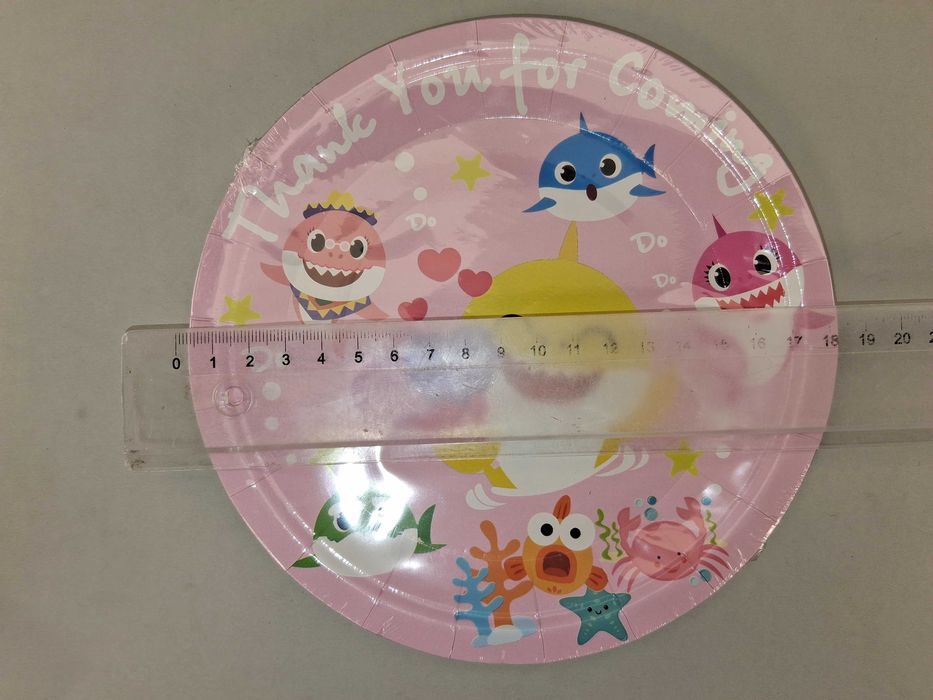 N025 Zestaw Imprezowy Baby Shark Różowy Urodziny Talerzyki Kubki