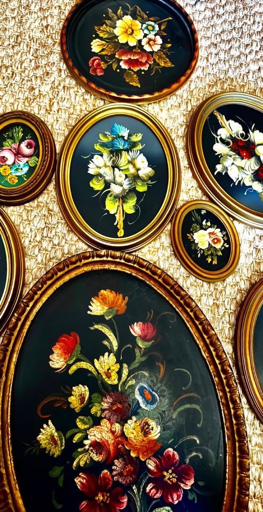Vintage Quadros Madeira Pintados Mao