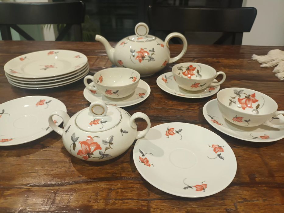 Luksusowy serwis na 5 osób z zabytkowej porcelany Sorau, Unikat