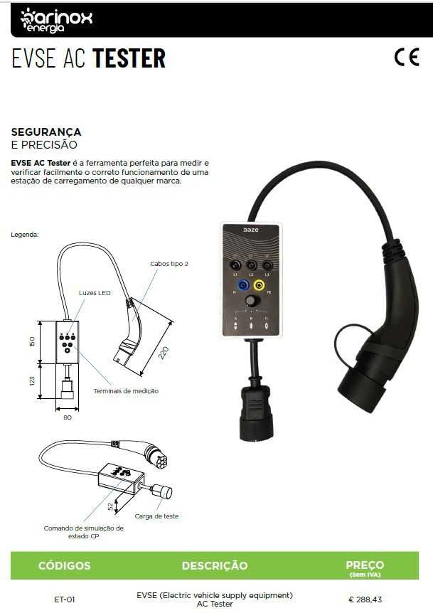 Tester para Instaladores de carregadores de veículos elétricos