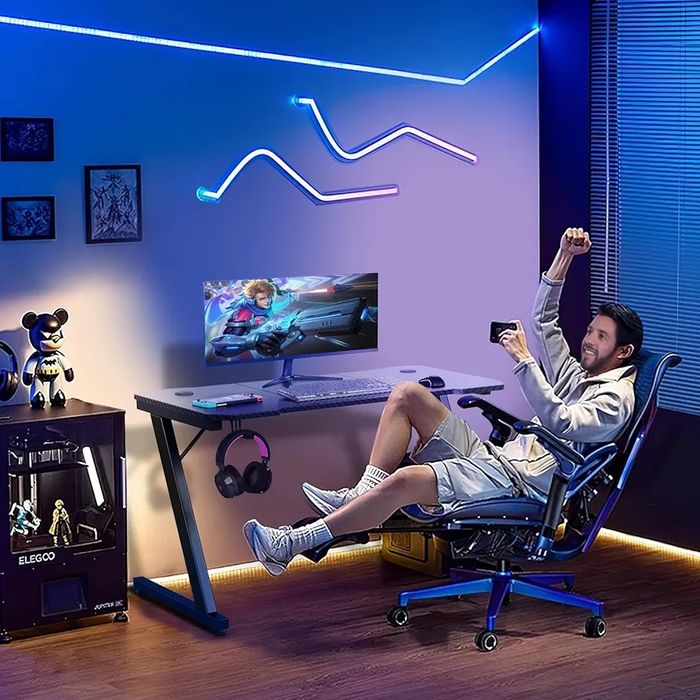 Biurko gamingowe komputerowe 120 x 60 cm blat jak włókno węglowe