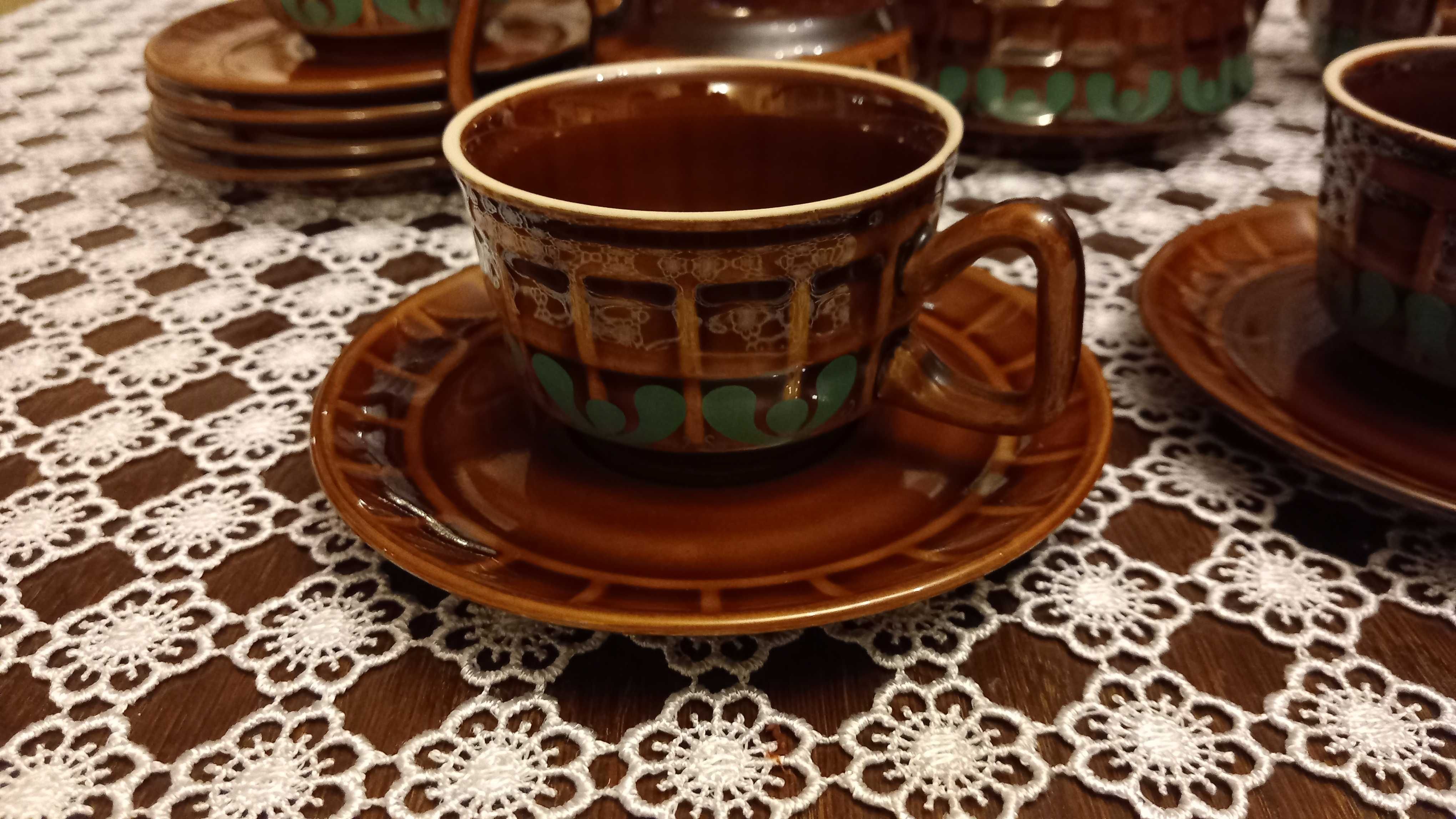 Porcelit Pruszków zestaw kawowy kratka mlecznik czajnik filiżanki