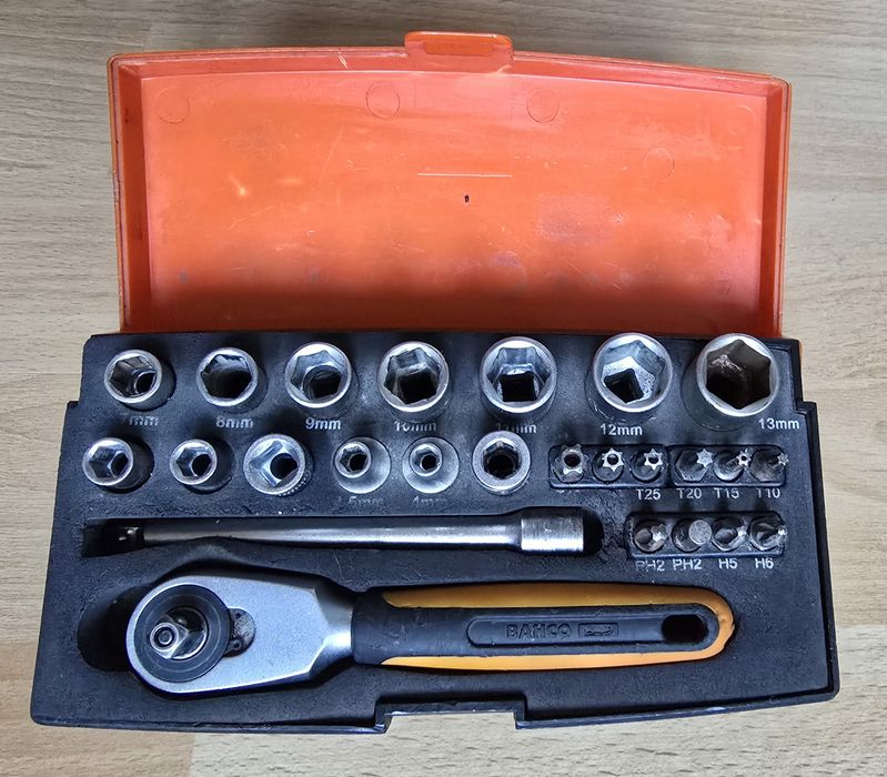 BAHCO SL25 Klucz Grzechotka 1/4 + Nasadki 4-13 Bity 25 Elementów ŁADNE
