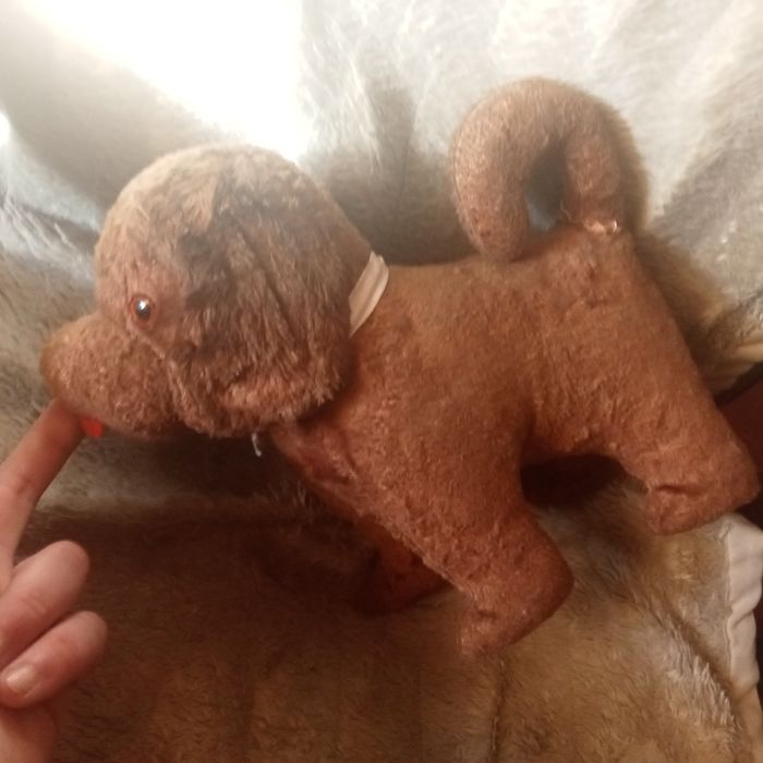 Stara zabawka Pies piesek trociniak lata 40ste XXw. Oryginał ANTYK