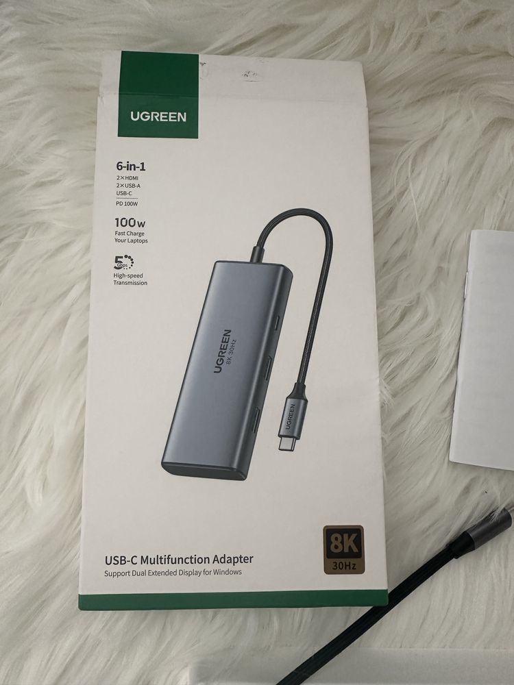 Adapter ugreen 6 w 1 usb c hdmi usb a rozgałęźnik 100W