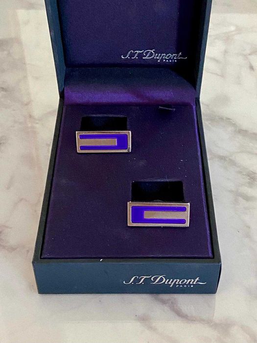 Botões de Punho ST Dupont Aço com Caixa e Documentos
