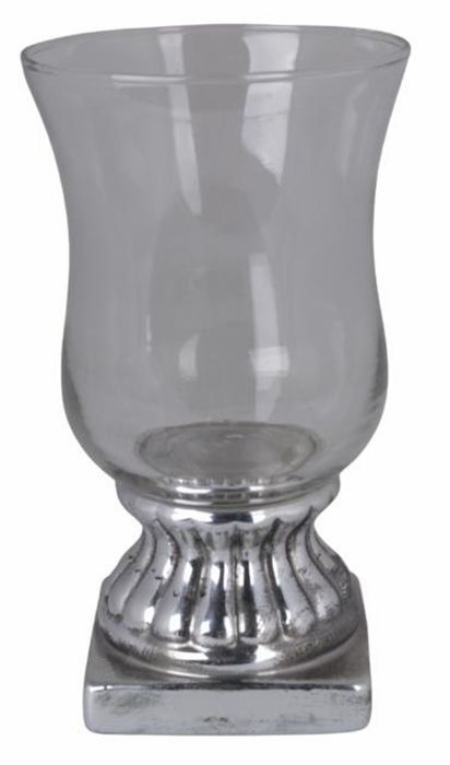 Świecznik Ceramiczny Srebrny Ze Szklaną Górą Mały