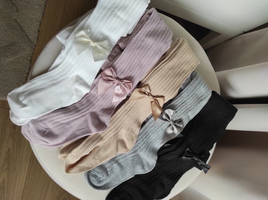 Nowe rajstopy z kokardą 128 dla dziewczynki zestaw