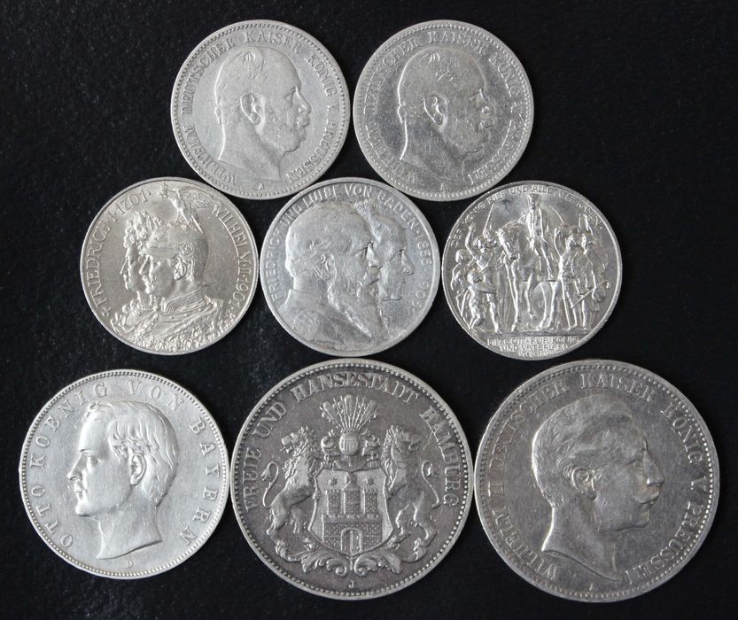 монета 2,3,5 марок 1876,1901,1903,1906,1908,1911,1913 года