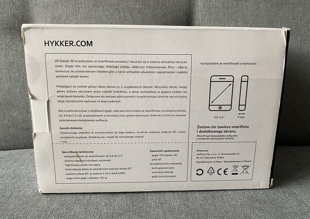 Okulary VR Hykker 3D + Pilot Bluetooth