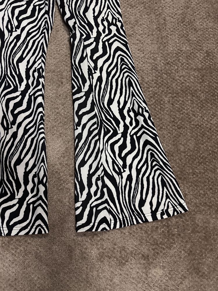 spodnie damskie z szeroka nogawka zebra shein xxs super stan modne now