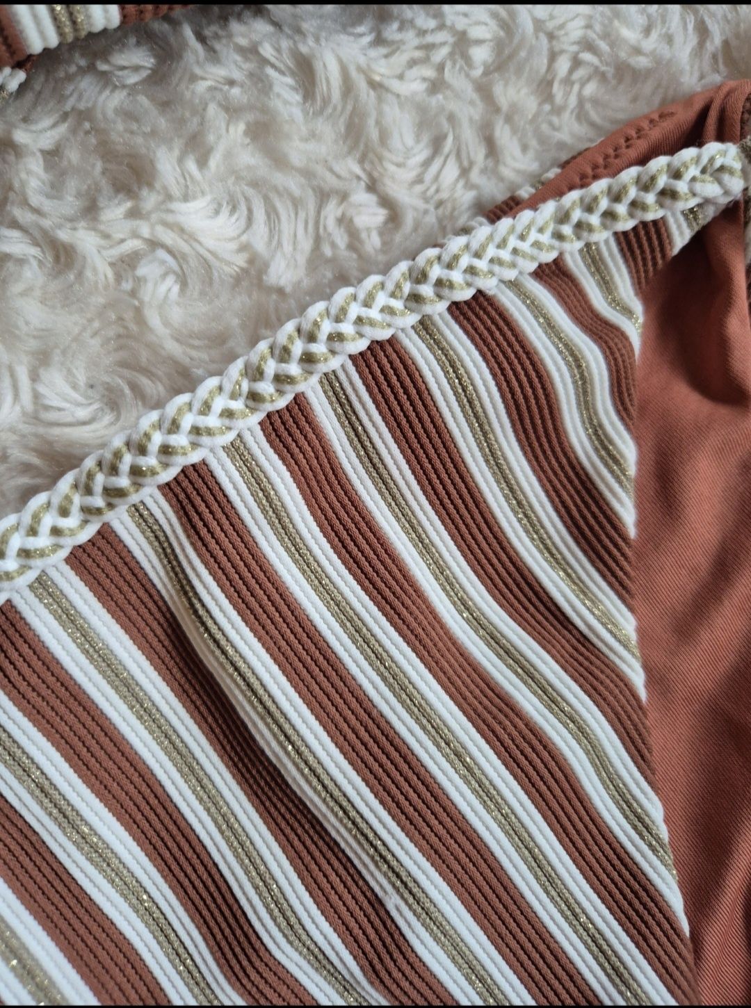 Kostium kąpielowy Calzedonia S 80A/75B/70C brązowy biały złoty paski