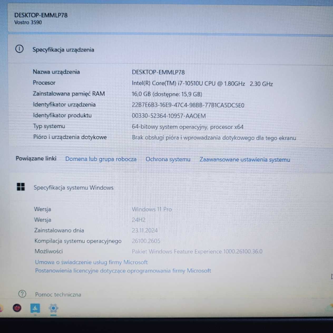 Laptop Dell Vostro 3590 i7-10510U/16GB/256/Win11P R610