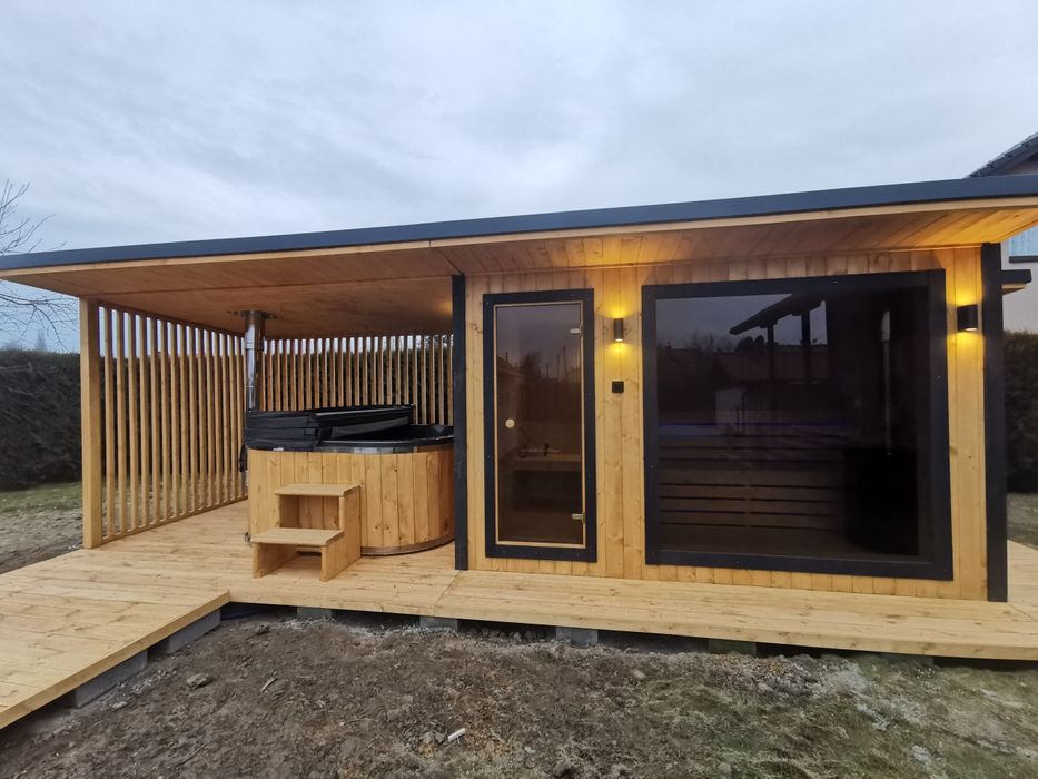 Sauna Ogrodowa 8x2,2m Taras Wiata Piec Sterownik Prysznic Hit