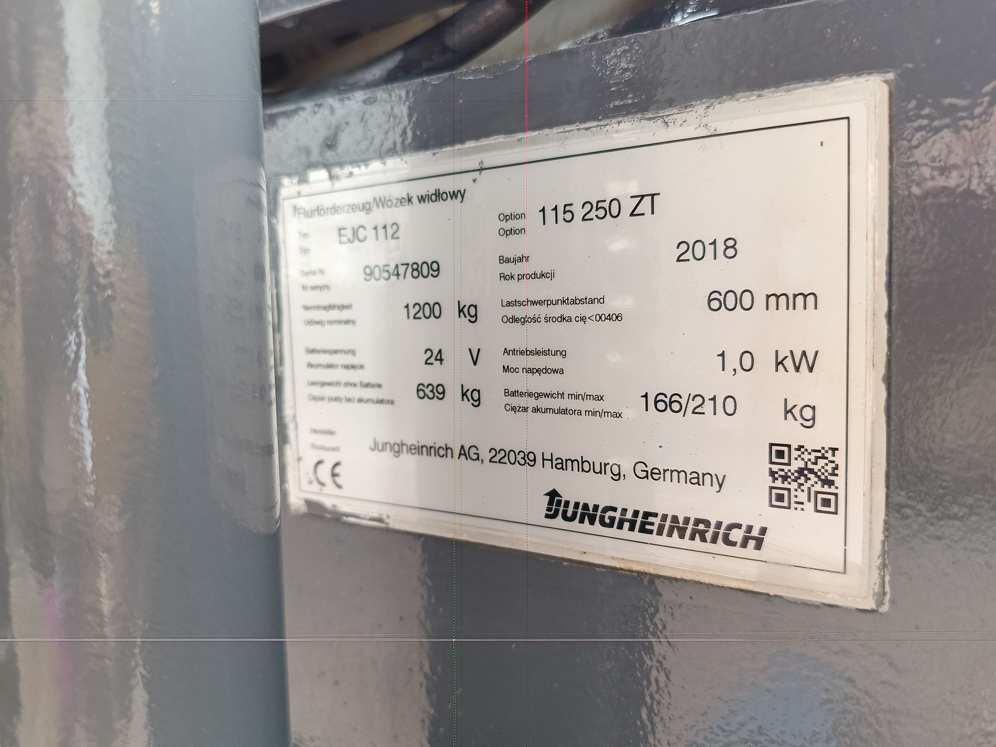 Widlak - wózek widłowy, paleciak elektryczny Jungheinrich EJC 112