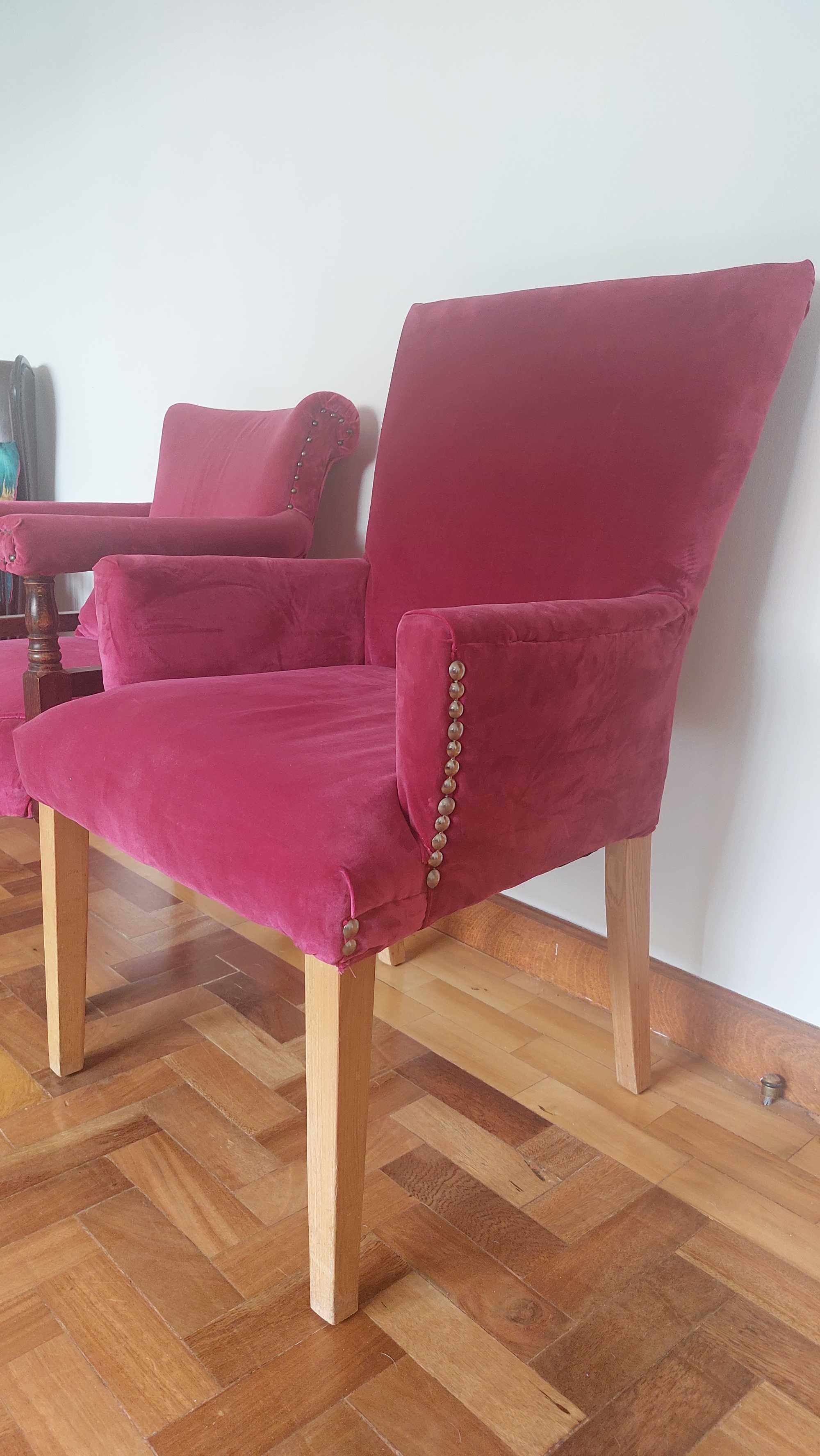 Two differerent purple velvet covered chairs