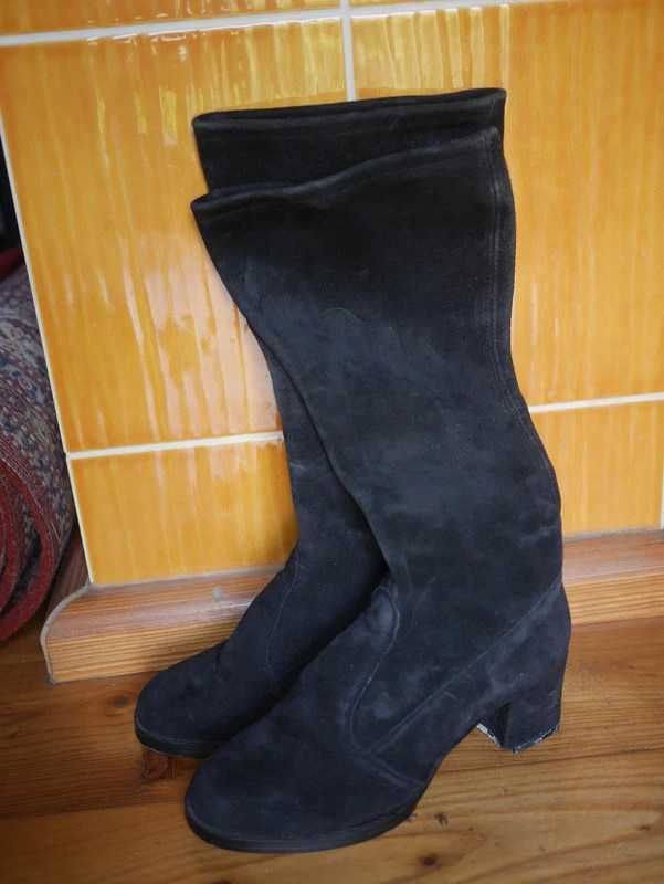 Kozaki czarne skóra zamsz obcas Melsi Echtes Leder 36