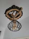 Lampa Loft sufitowa wisząca sznur jutowy Orzech Włoski