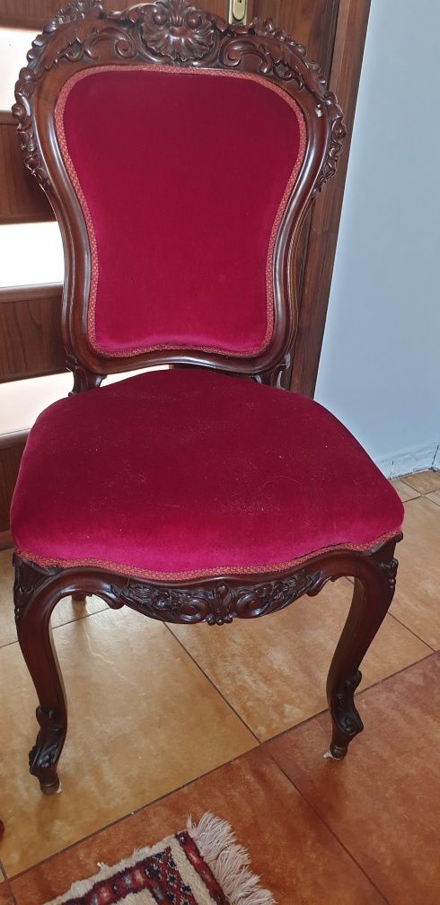 Krzeslo aksamitne oryginalnie zachowane stolik  ludwik Filip