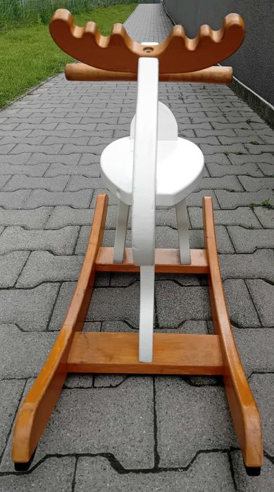 łoś ikea drewniany na biegunach bujany dla dzieci biały konik renifer