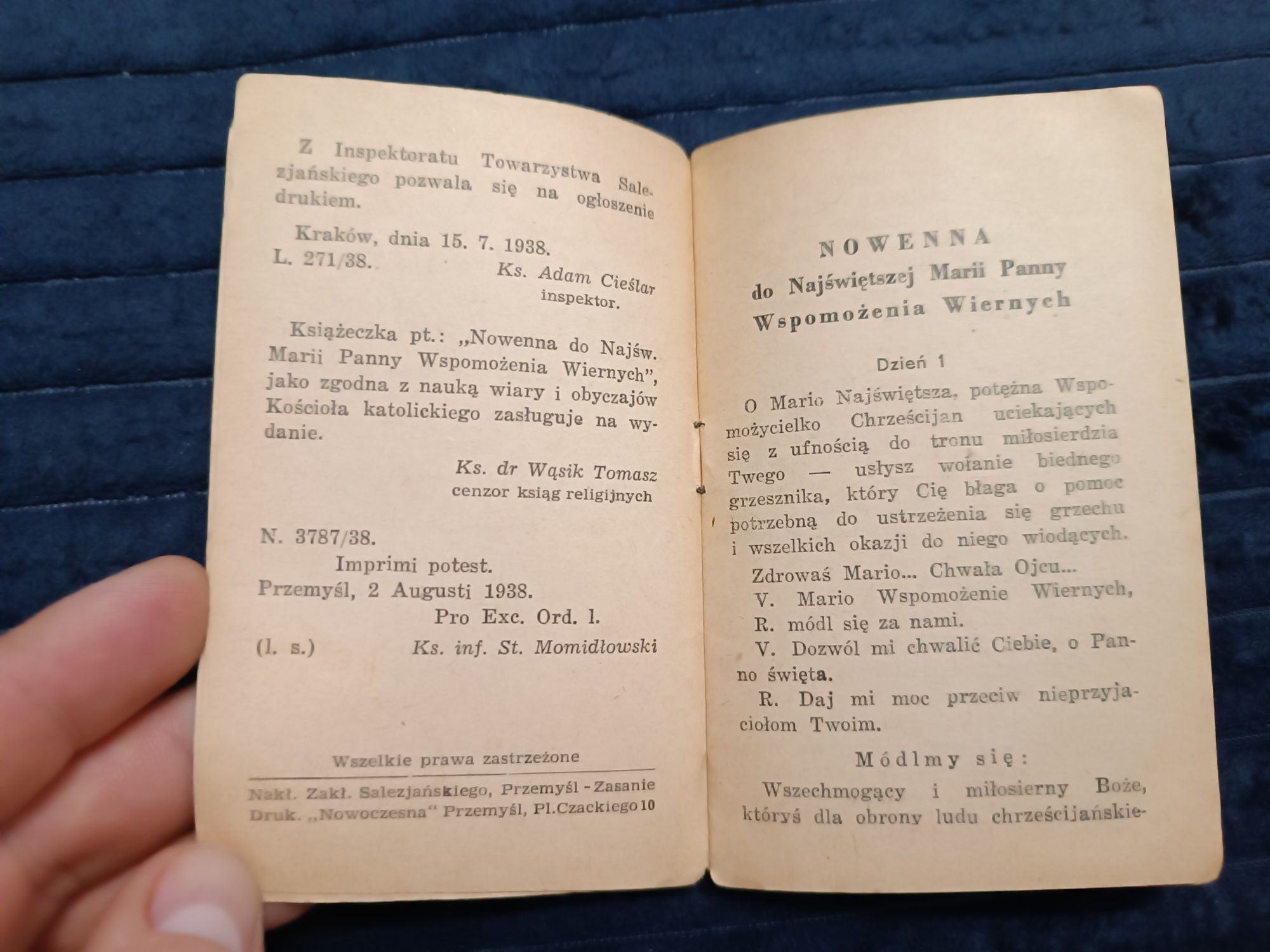 Książeczka Nowenna do NMP Wspomożenia Wiernych  1938 rok