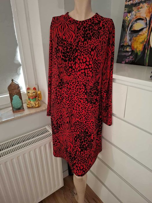 Wallis czarna czerwona sukienka animal print panterka zebra jesienna