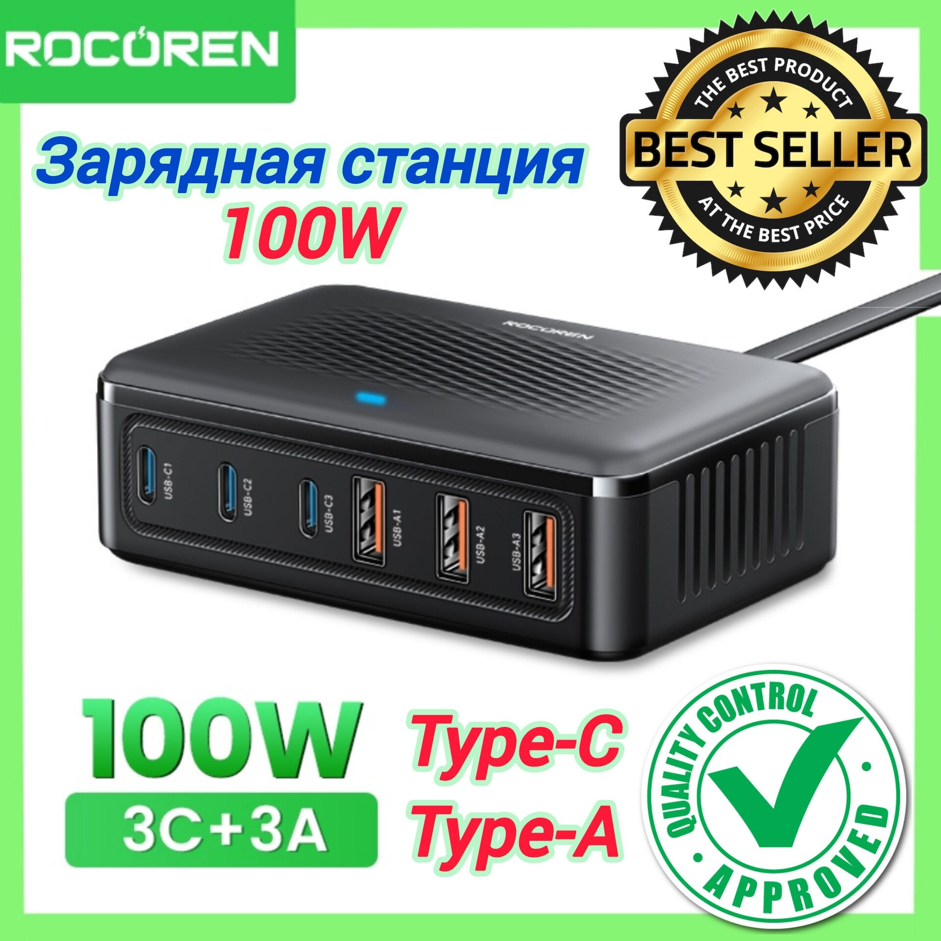 Зарядка 100W Rocoren GaN Адаптер/блок питания, зарядний пристрій.