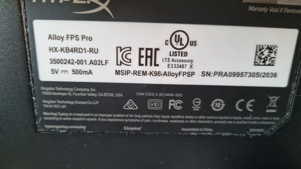 Клавиатура проводная HyperX Alloy FPS Pro Cherry MX Red USB (HX-KB4RD1