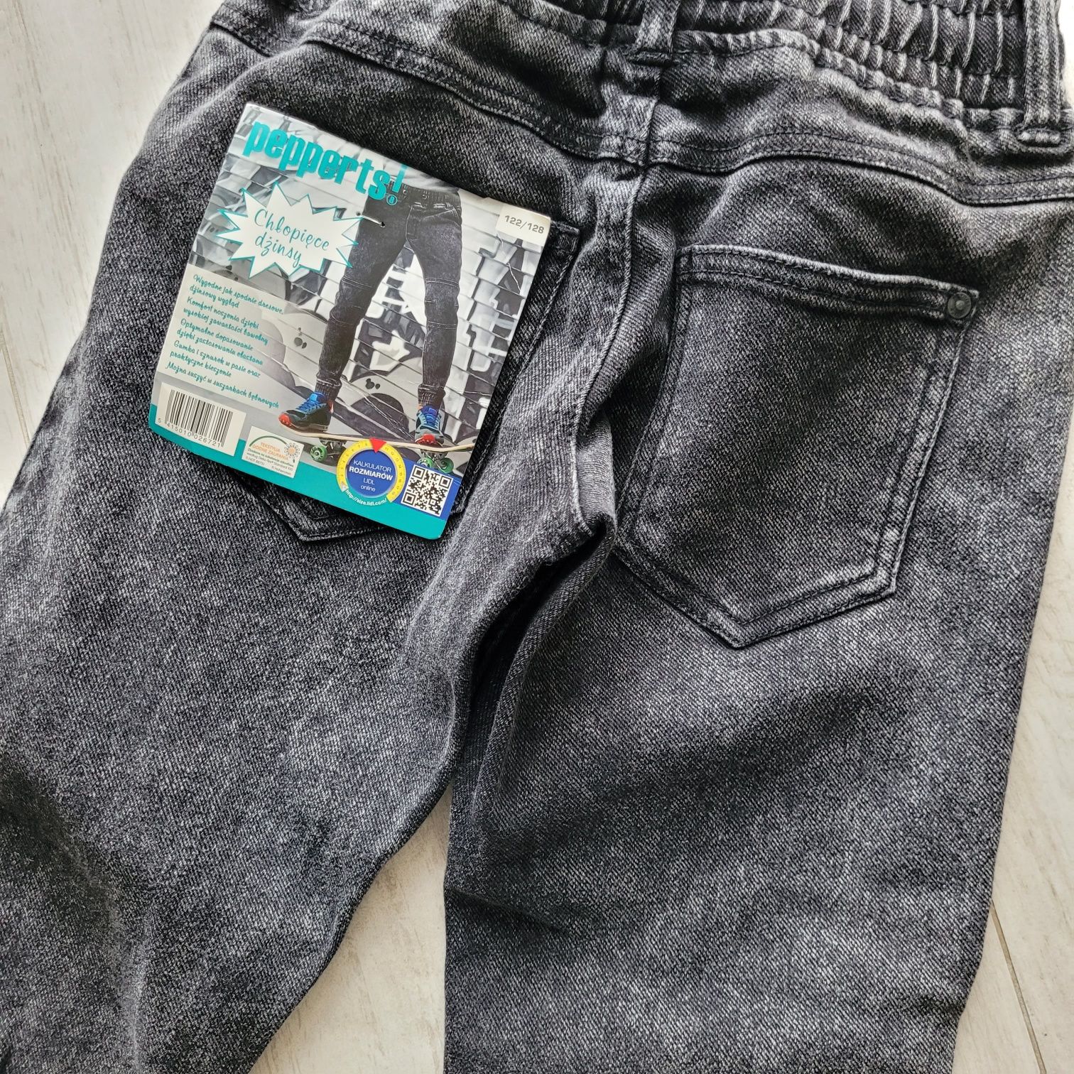 Spodnie joggery jeansy szaro-czarne Nowe z metką 122-128