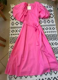 Sukienka różowa bufki boho