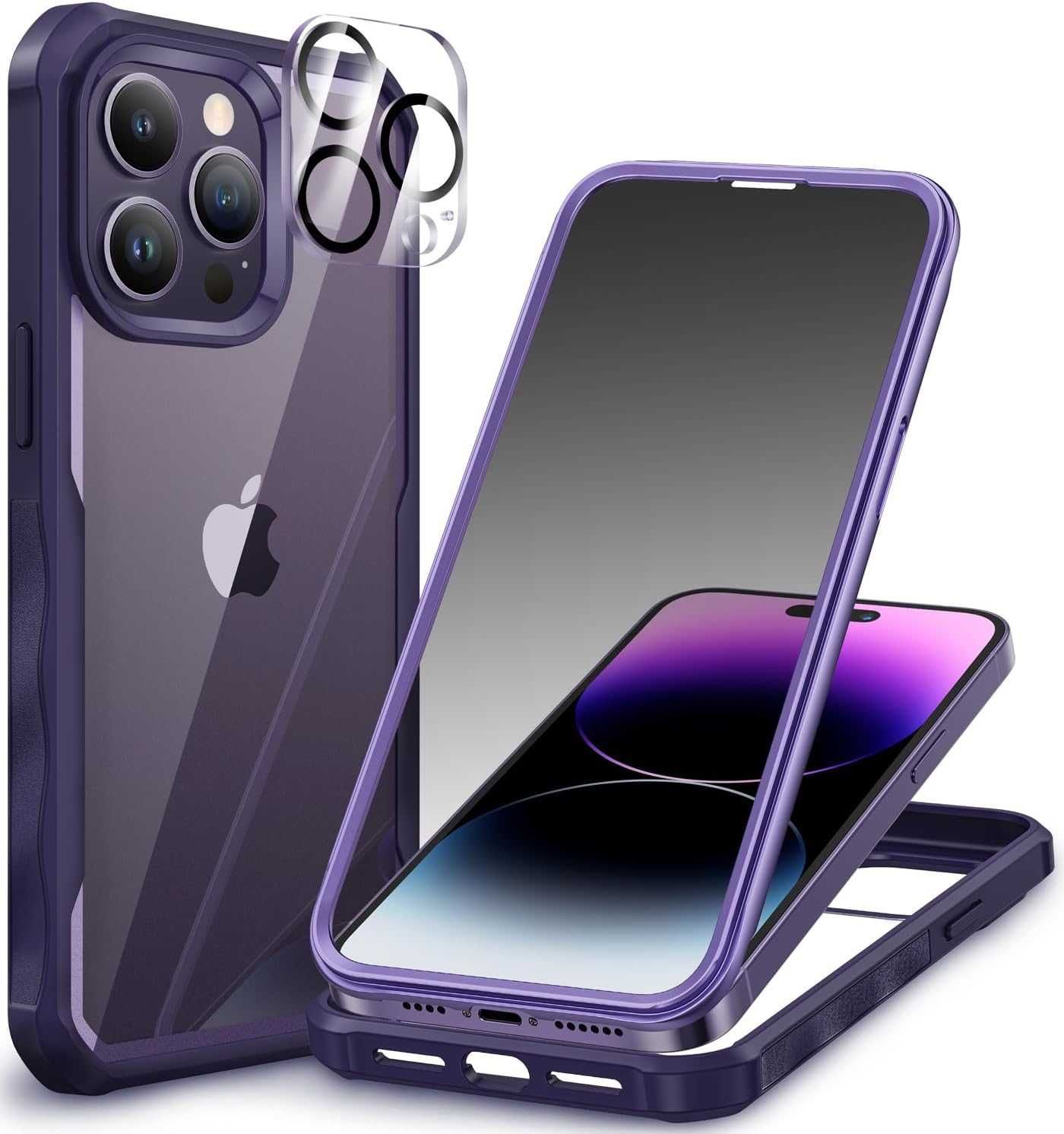 CENHUFO etui 360 iPhone 14 Pro Max 1x szkło filtr prywatyzujący fiolet