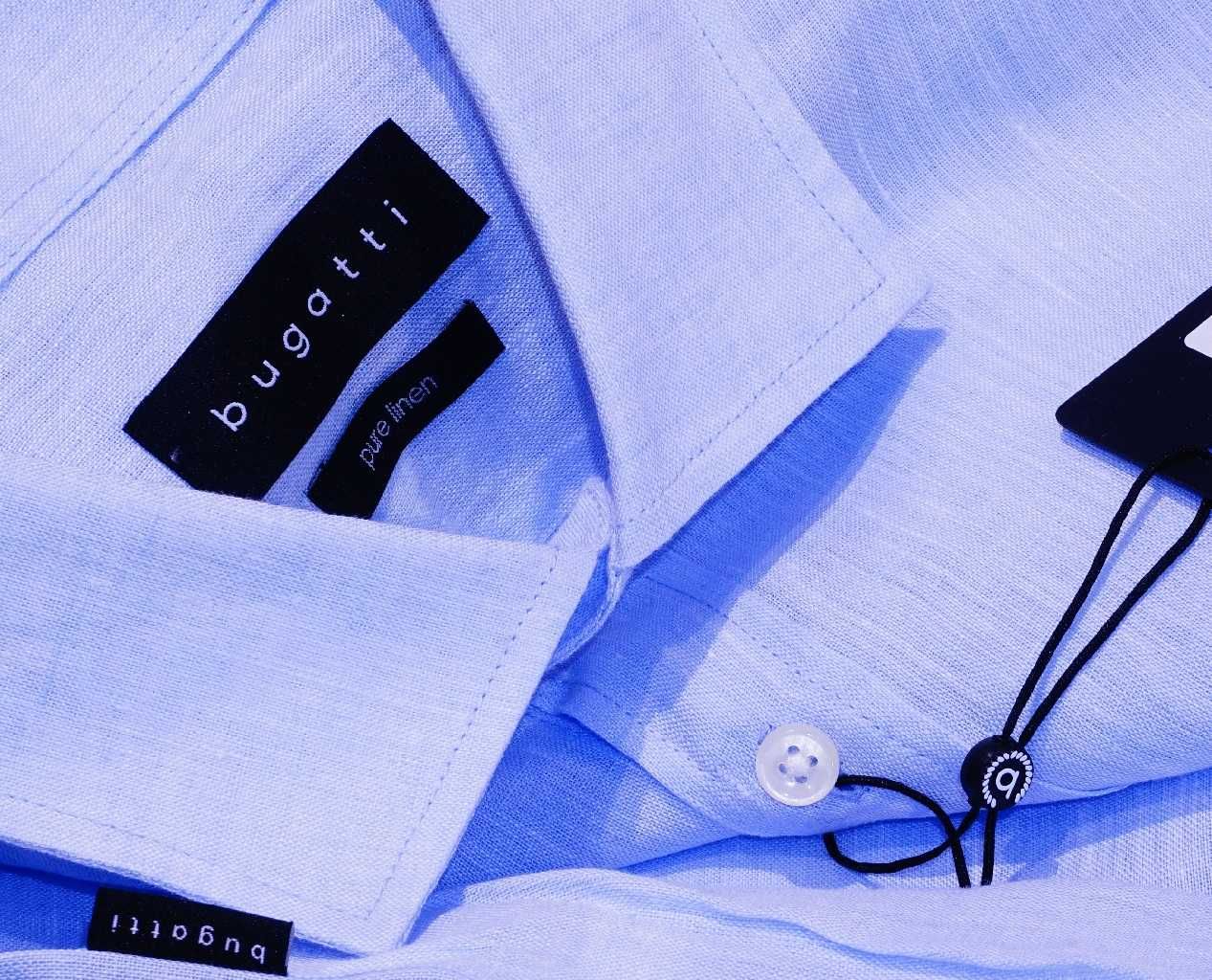 Bugatti koszula L 41/42 długi lniana button-down błękitna niebieska th