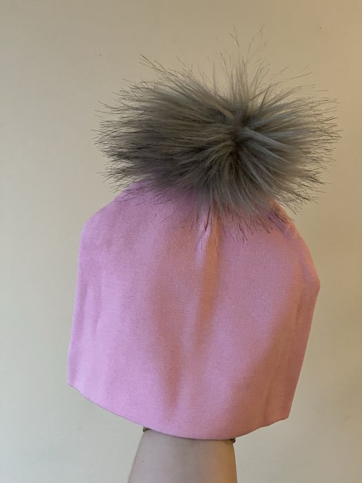 Czapka różowa handmade Czapka z pomponem