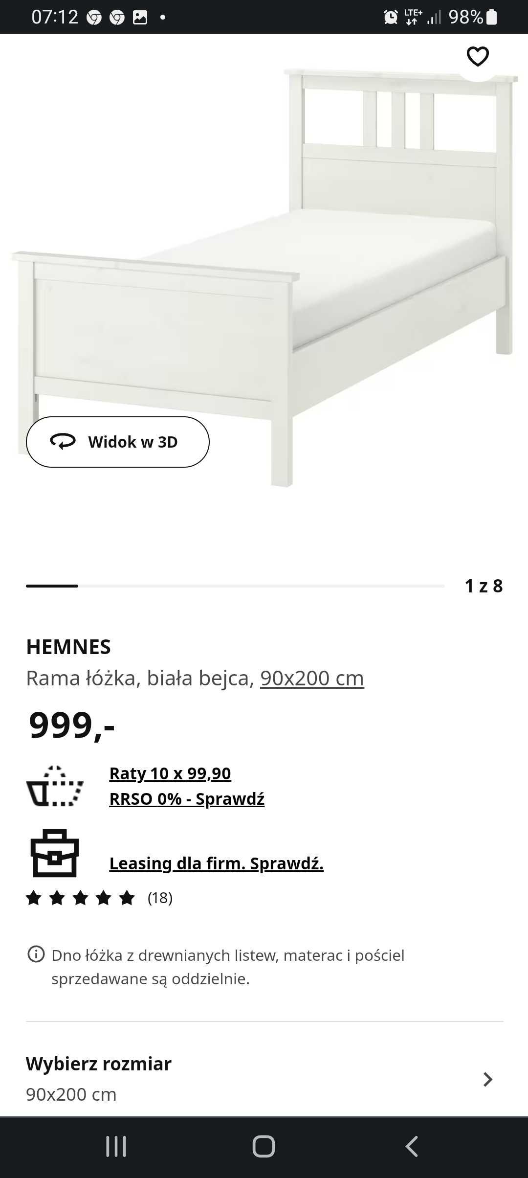 Łóżko Hemnes 90x200 plus stelaż