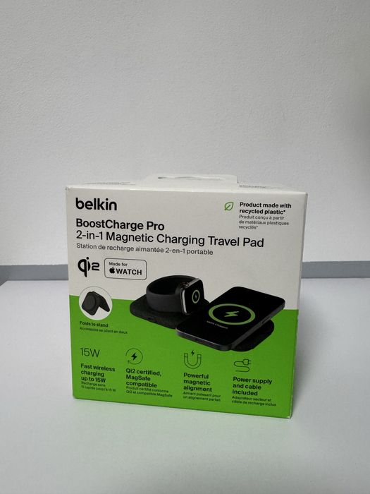 Бездротова зарядка Belkin 2в1 Travel Pad Qi2 (WIZ026VFBK)