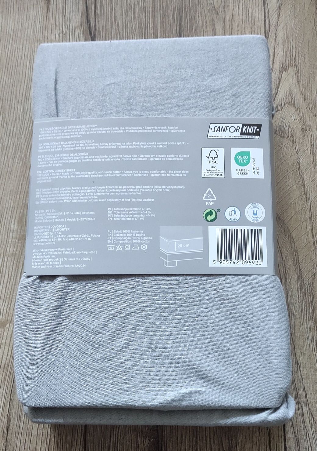 Prześcieradło bawełniane Jersey z gumką szare 160x200x25 nowe
