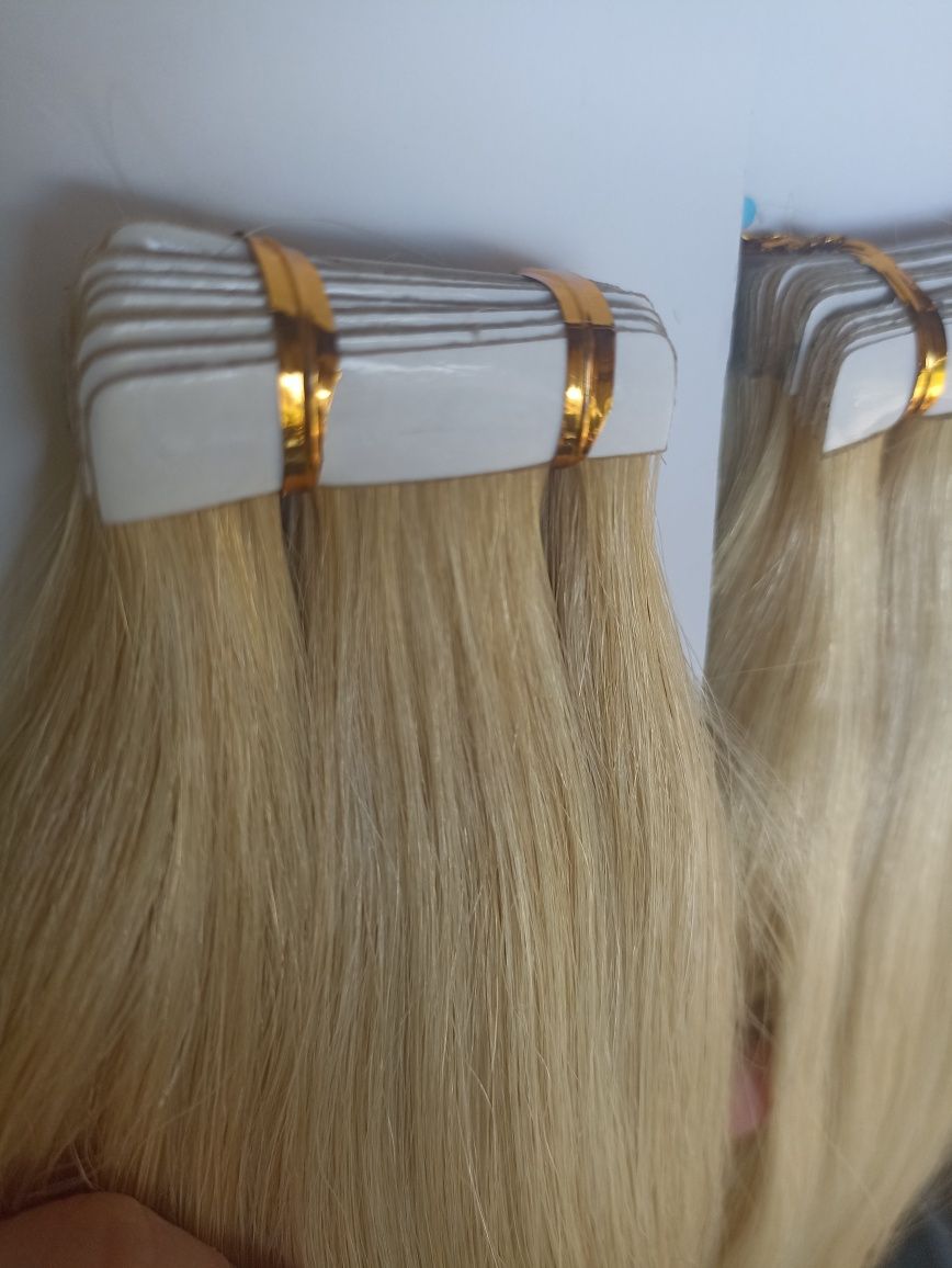 Włosy naturalne tape on słowiańskie jasny blond 50cm 100gram